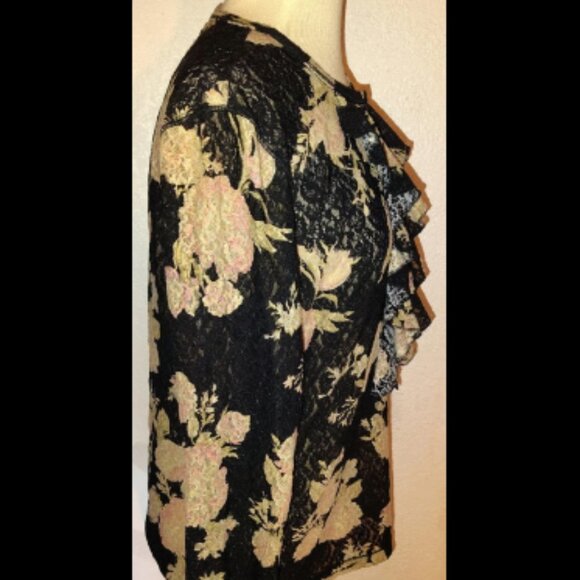 Ralph Lauren Large Jeans Semi Sheer Long Sleeve Floral Top Nylon/ Elastane Blend - Picture 3 of 5